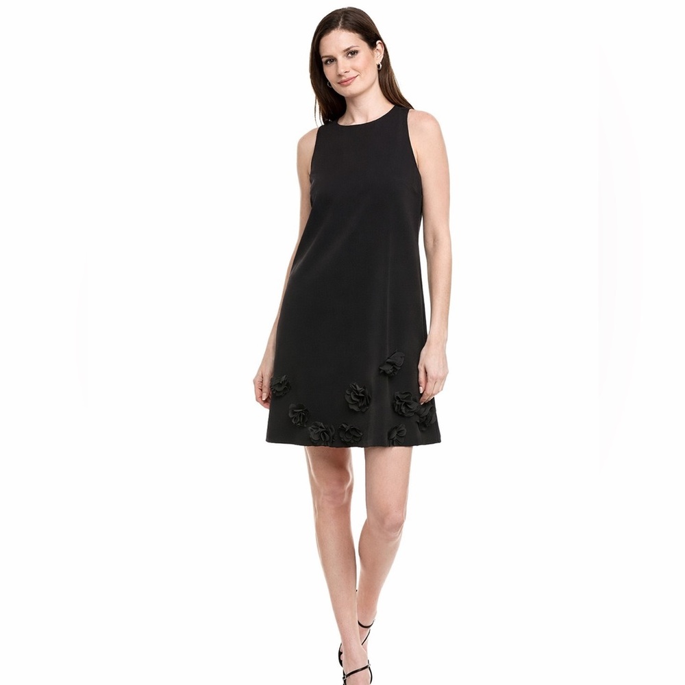 Anne Klein Black Floral Hem Crepe Shift Dress Size 6 NWT - Picture 5 of 6